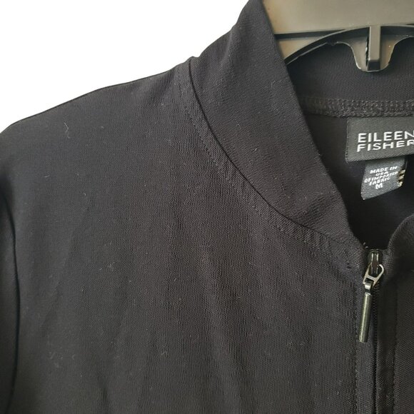 Eileen Fisher Black Full Zip Long Line Jacket Viscose Stretch Style J65 M Medium - Picture 7 of 12